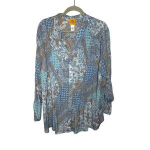Ruby Rd. Women's 2XL Multicolor Paisley Button-Up Blouse